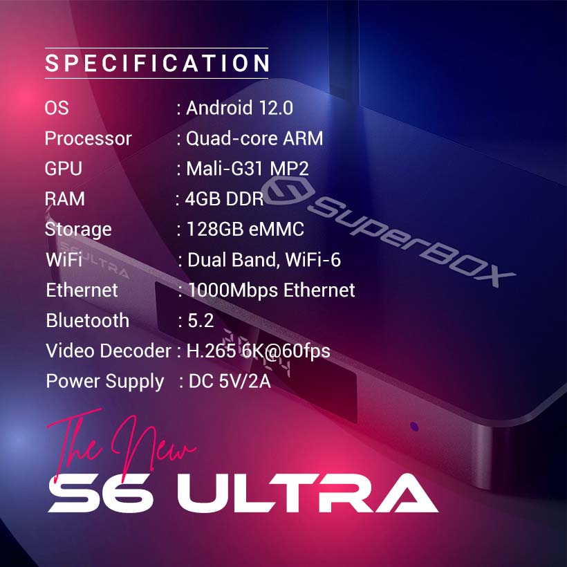 SuperBox Ultra S6 specifications - best picture quality TV box with voice control