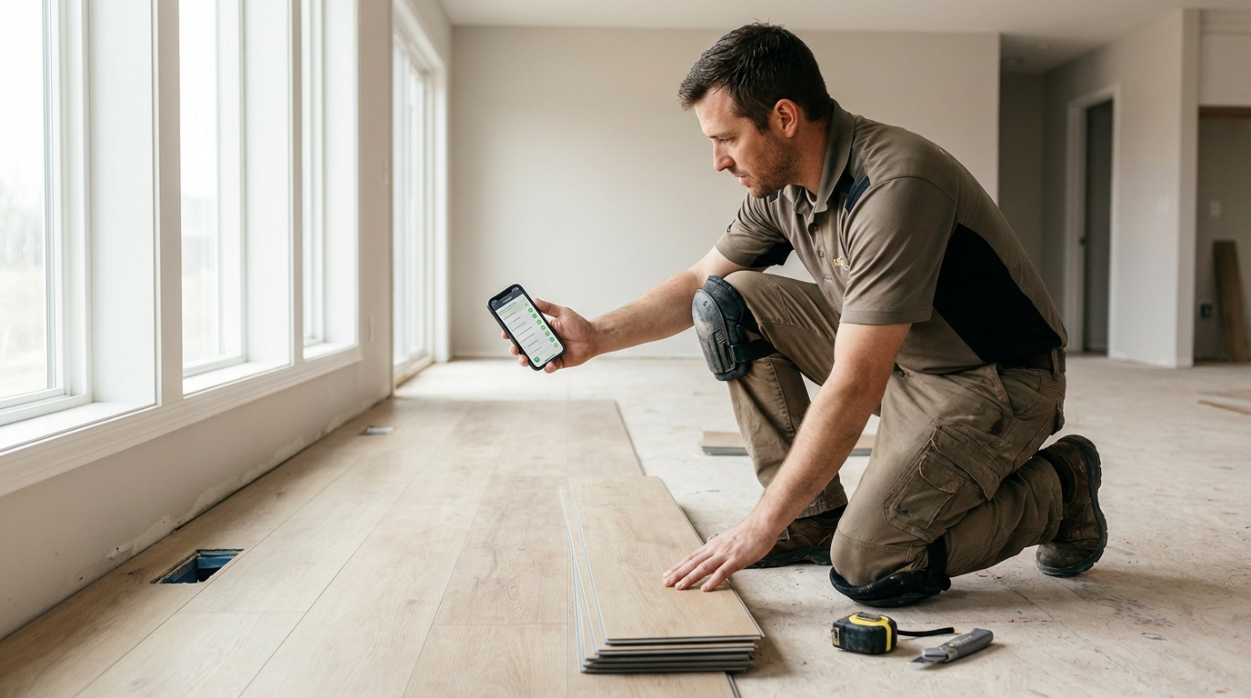 Professional flooring installer using InstallPROOF app