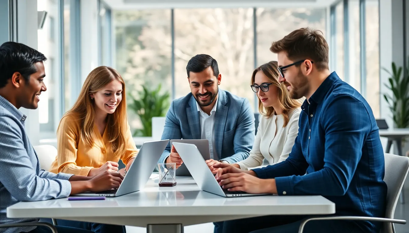 Professional business team collaborating on digital solutions