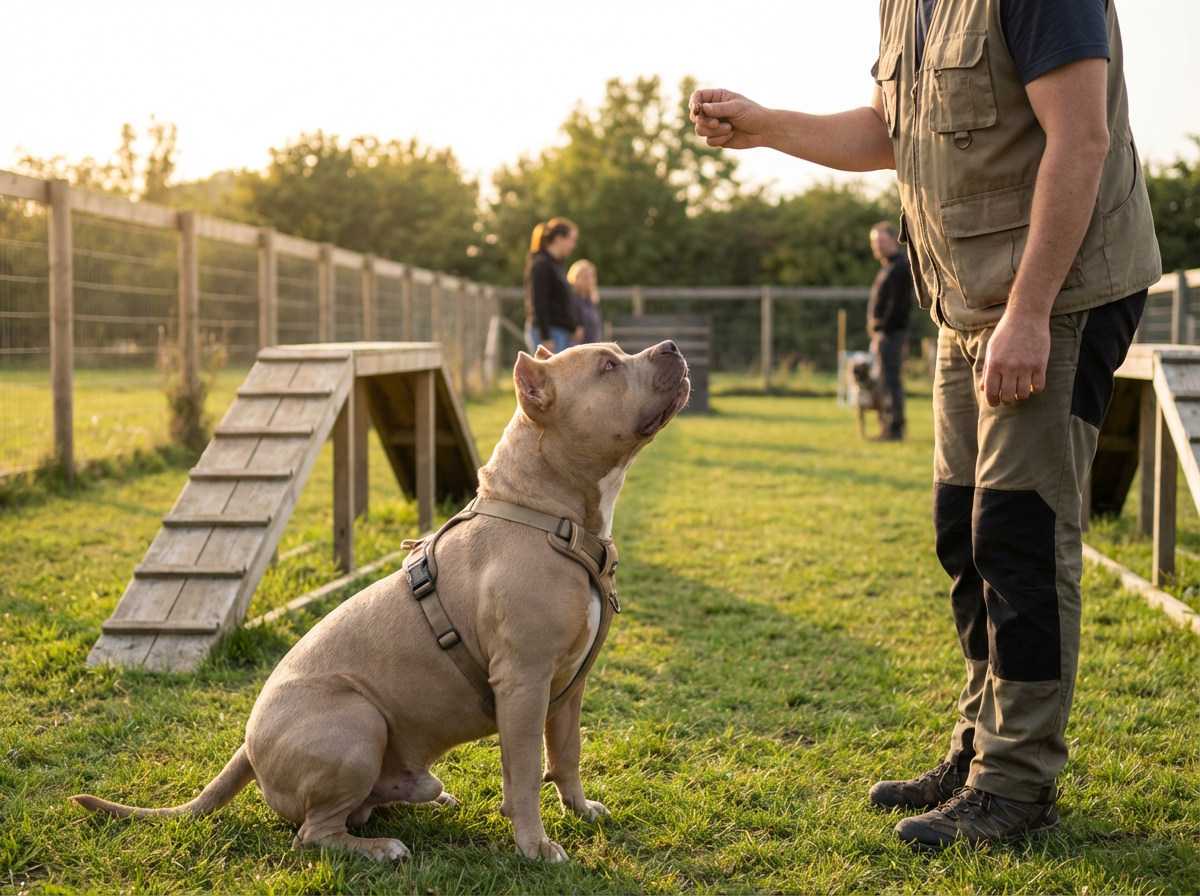 American Bully in positive reinforcement training session