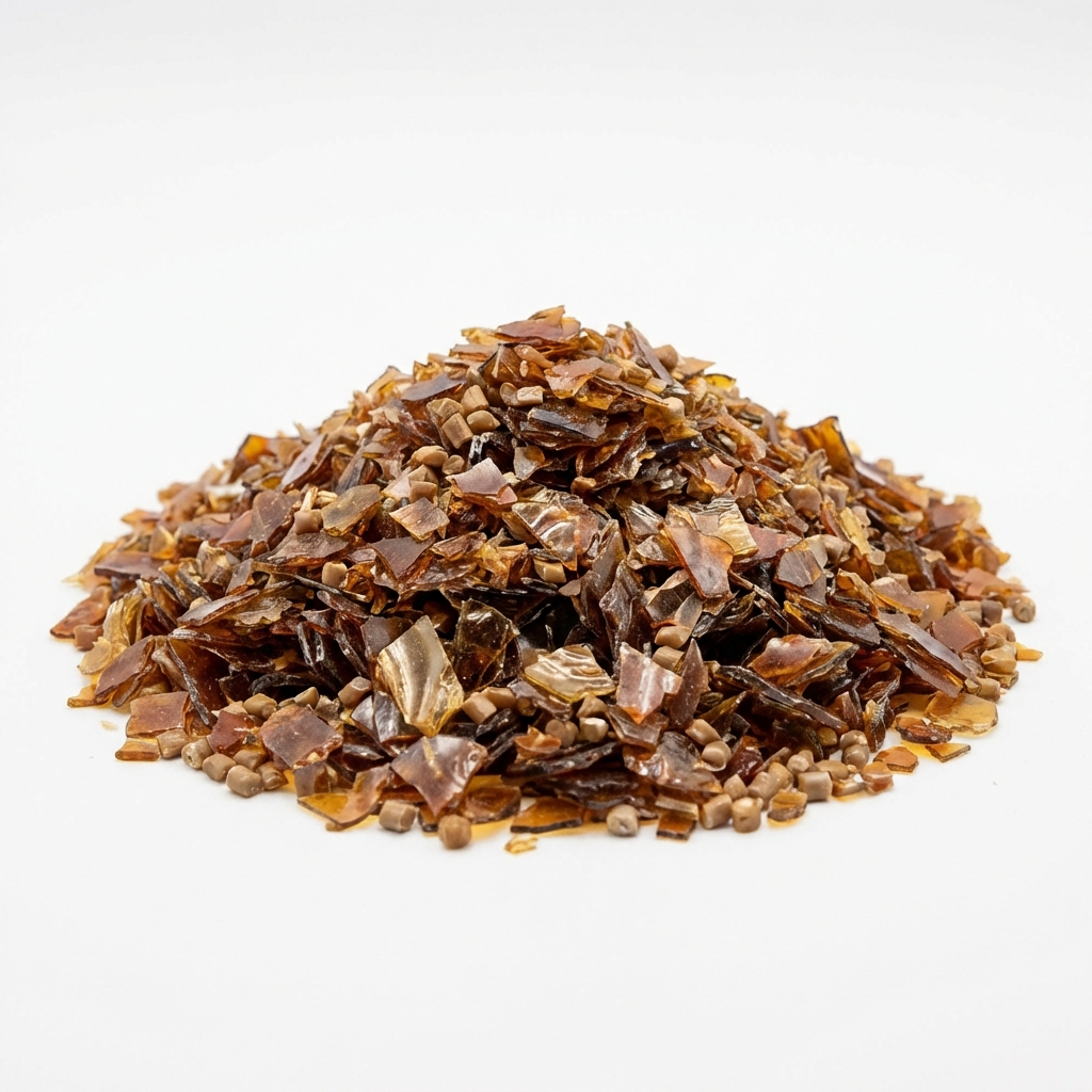 Brown PET Flakes - Recycled Amber Polyester Industrial Material