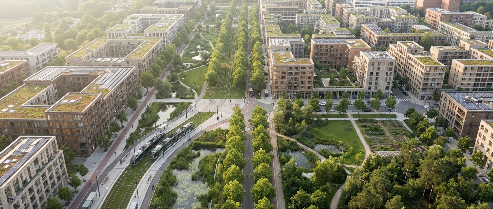 Groene stad vanuit de lucht