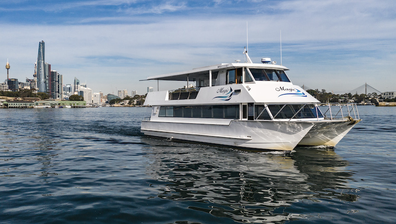 The Magic catamaran charter boat cruising on Sydney Harbour
