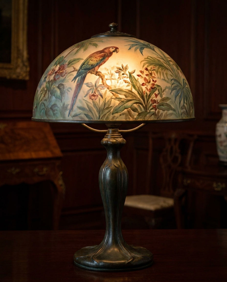 Tropical Parrot Reverse-Painted — Handel Table Lamps