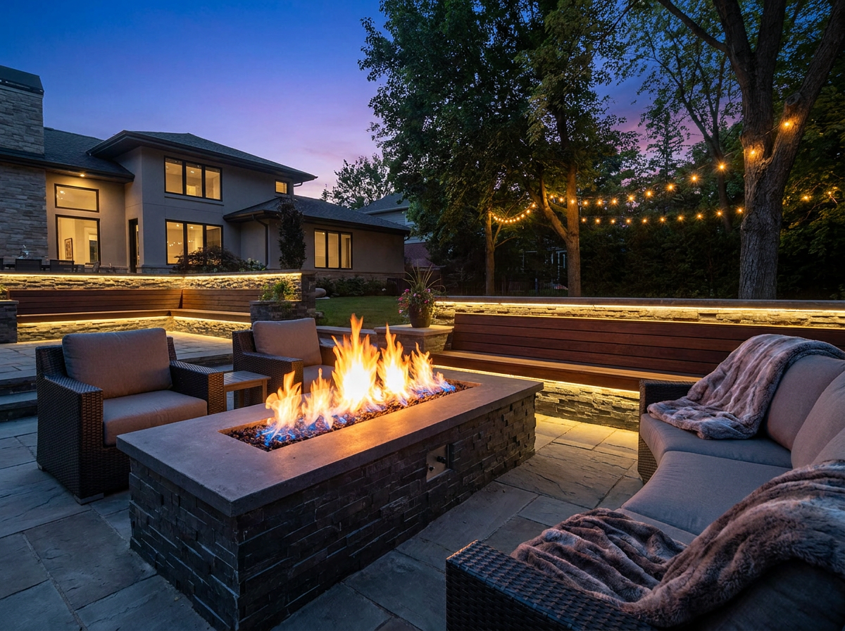 Custom stone fire feature for backyard
