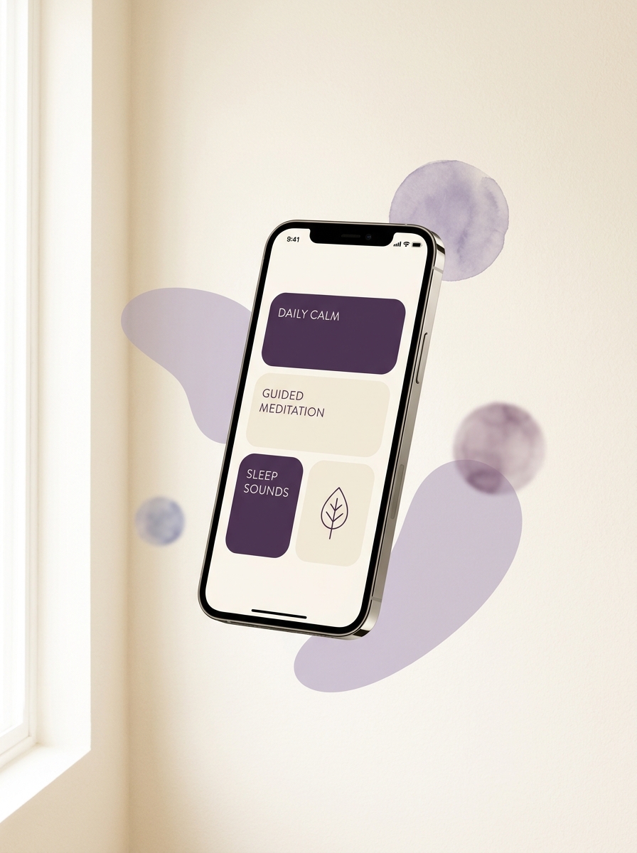 Seeing Clearly app shown on a phone with a soft purple and cream interface