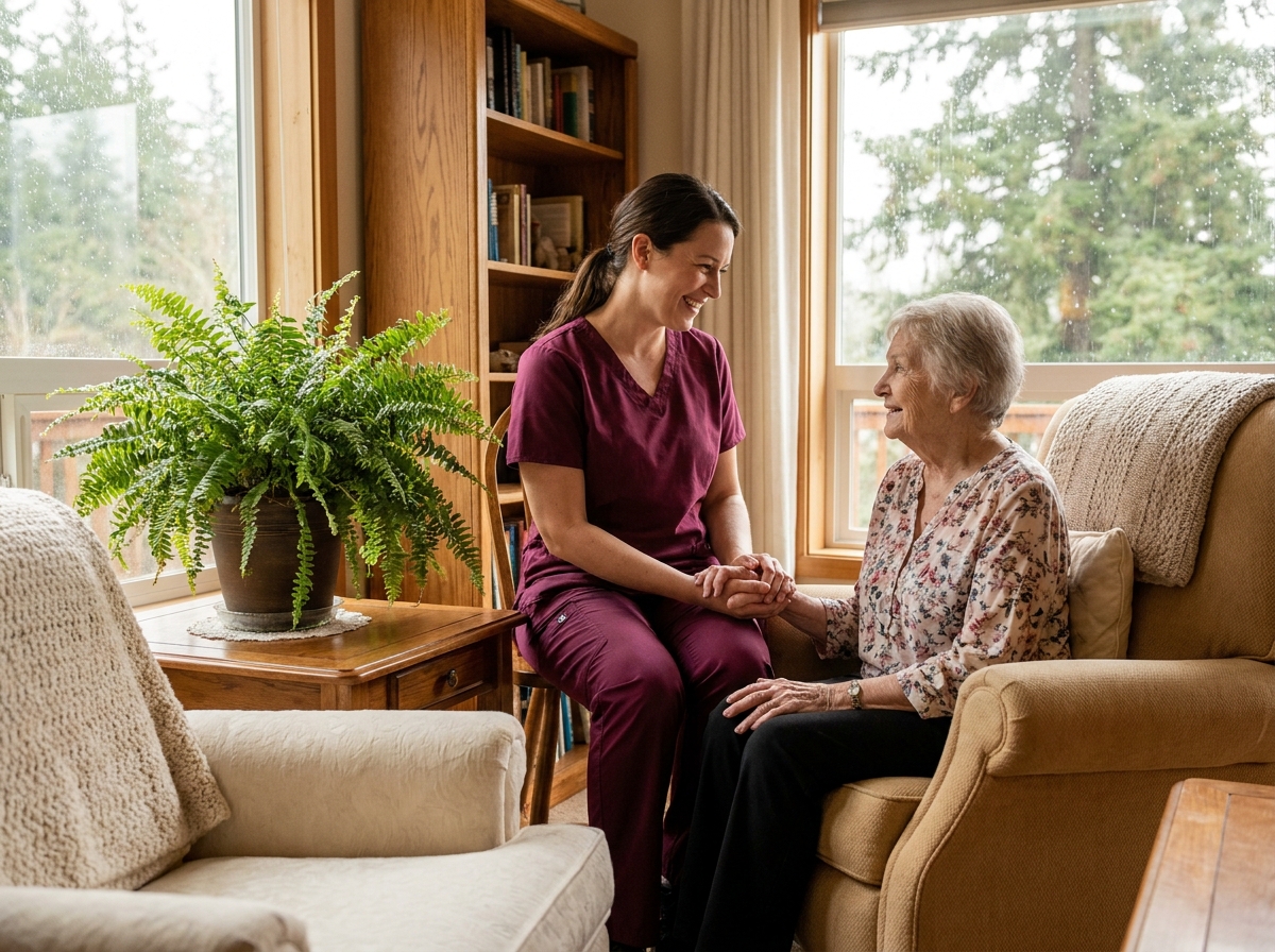 caregiver helping senior at home in Pierce County